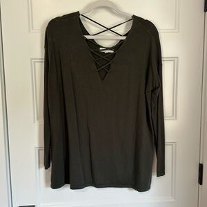 Women’s Longsleeve Green Criss Cross Top Honey Punch Size Small